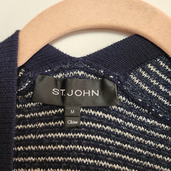 St. John Navy Blue Knit Open Front Poncho Scarf Wrap Cardigan Wool Cashmere - Picture 7 of 7